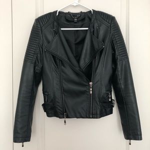 Bloomingdales aqua faux leather jacket